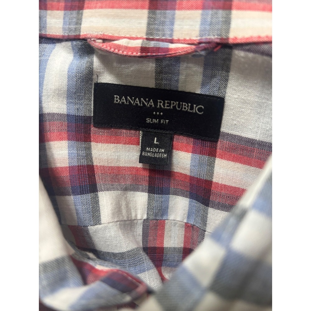 Banana Republic Shirt Mens Large White Plaid Short Sleeve Slim Fit - Picture 2 of 7